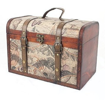 Vintage Style Wooden Storage Trunk Chest with Globe Design - Approx 39 x 27 x 23 cm, Gift Idea for Mum - Toy, Blanket, Memory, Keepsake Box