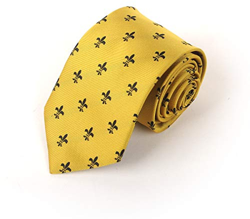 boxed-gifts Fleur-de-lis Pattern Men's Classic Neck Tie - Lily Flower French Symbol - Black Gold & Purple Available