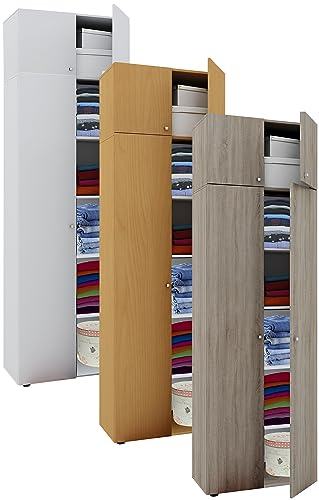 VCM Holz Kleiderschrank | Schrank mit 6 Fächern und Drehtüren | erweiterbar | Maße ca B. 70 x H. 218 x T. 40 cm - Vandol Weiß