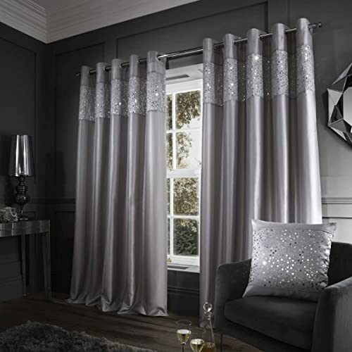 Catherine Lansfield 1 Paar Vorhänge, Polyester/Kunstseide, Grey, 66x90 Inch