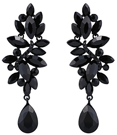 Clearine Damen Hochzeit Braut Kristall Marquise Cluster Tropfen Chandelier Dangle Ohrringe Schwarz Schwarz-Ton