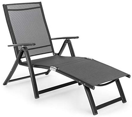 blumfeldt Pomporto Lounge Liegestuhl Sonnenliege Gartenliege (Liegefläche: 173,5 x 51 cm, höhenverstellbare Lehne in 7 Stufen, Wasserabweisende Liegefläche, ComfortMesh, klappbar) anthrazit