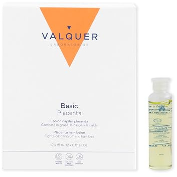 Valquer Loción de Placenta Vegetal en Ampollas | 12 Uds de 15 ml | Previene el Pelo Graso, Caspa y Caída | Estimula el Crecimiento Capilar