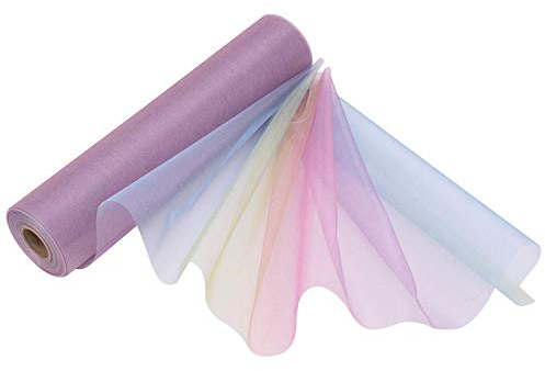Trimming Shop Rouleau en Organza Snow Sheer, 25 m x 29 cm, pour Chaise, écharpe, Chemin de Table, décoration de fête de Noël et de Mariage, projets de Bricolage, Arc-en-Ciel