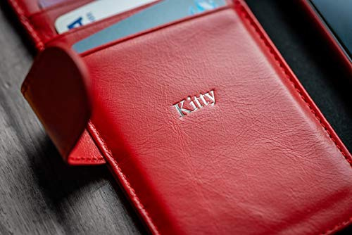 Ed Hicks Custom Personalised iPhone 11 6.1 Genuine Leather Wallet Phone Flip Case- monogrammed and engraved with your choice of Initials, Name or Short Message- Smooth Red