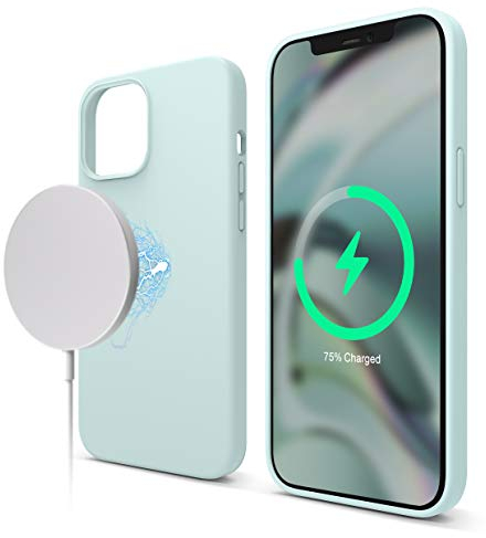 elago Magnetic Silicone Case Compatible with iPhone 12 Pro Max 6.7 Inch - Built-in Magnets, Compatible with MagSafe accessories (Mint)