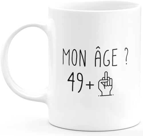 quotedazur Café-Croissant - Mug Personnalisé Humour Anniversaire 50 Ans Mon Âge Doigt Honneur - Cadeau Noël Original Cinquantenaire Tasse 1975 Homme Femme - Blanc/Céramique