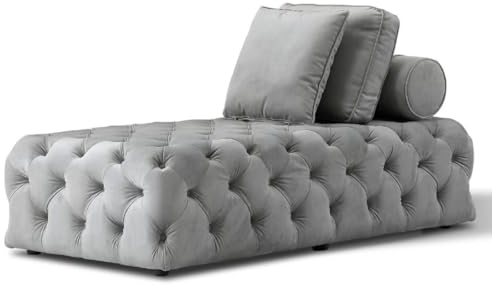 Casa Padrino Luxus Chesterfield Samt Chaiselongue mit 3 Kissen Grau 162 x 90 x H. 65 cm - Chesterfield Möbel - Wohnzimmer Möbel