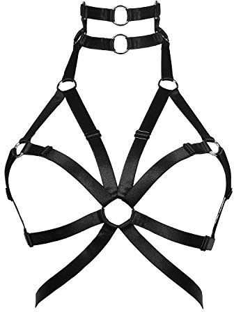 JELINDA Sexy Women Body Harness Bra: Punk Women Harness Caged Bras Hollow Out Open Cup Bra Gothic Style Strappy Bralette