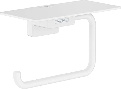 hansgrohe AddStoris - Toilettenpapierhalter mit Ablage, Klopapierhalter für Wandmontage, Klorollenhalter, verdeckte Befestigung, Badezimmer Zubehör, Mattweiß, 41772700