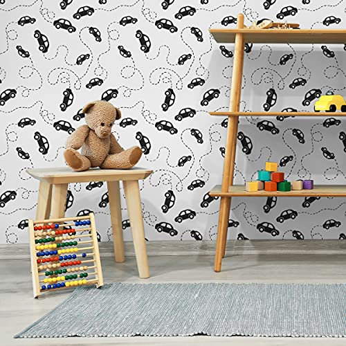 Muralo Tapete 10m Rolle Vlies Tapete Transport Stadt Autos Fahrzeuge Straße Kreise Vliestapete 1000 x 53cm Wand Tapete Wohnzimmer Kinderzimmer Moderne Wanddeko Wand Dekoration