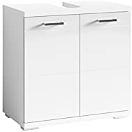 byLIVING Waschbeckenunterschrank Nebraska/Korpus matt weiß / 2 Türen Hochglanz weiß lackiert/Bad Waschtisch Unterschrank stehend/WABU 2-türig/B 60, H 59, T 31,5 cm