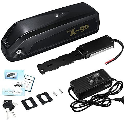 X-go 48V Ebike Battery 13AH with Charger, USB Port, Lithium Pedelec Electric Bike Battery Pack Down Tube for 48V 350W 500W 750W 1000W Motor,Black (36V 10AH 4Pin)