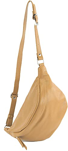 modamoda de - T77 - ital. Hüfttasche Bauchtasche Brusttasche Medium aus weichem Leder, Farbe:Beige
