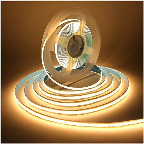 Tesfish LED Streifen Licht, COB Band DC 12V 5M 320 LEDs/M Insgesamt 1600 LEDs Warmweiß 3000K Neon Licht Flexibel Super Hell Lichtleisten Leiste für Party, Theke, Regal, Wohnkultur