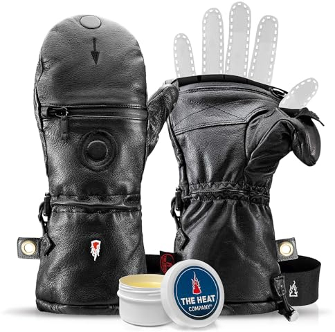 THE HEAT COMPANY Shell Full Leather Handschuhe - Die Innovation: Extra warme Leder Fäustlinge zum Umklappen - Winterhandschuhe - Skihandschuhe: Damen, Herren - ohne Unterziehhandschuh