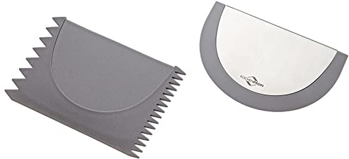 KÜCHENPROFI BAKE Teigschaberset VARIO 3-tlg., flexibler Silikonspachtel | Teigkarte mit gezahnten Kanten, aufsteckbarer Edelstahlgriff, flexibler Silikonspachtel, ideal zum Backen