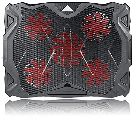 SMSOM Gaming Laptop Fan Cooling Pad with 5 Fans, Laptop Cooler Stand with 5 Height Adjustable, Cooling Pad for Laptop 13-17 Inch, Two USB Ports