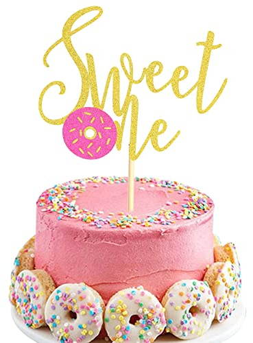 Arthsdite Donut Sweet One Cake Topper, One Cake Topper, 1st Birthday Girl Gold Pink First Birthday Cake Decor, Girl Sweet One Donut Birthday Party Decorations