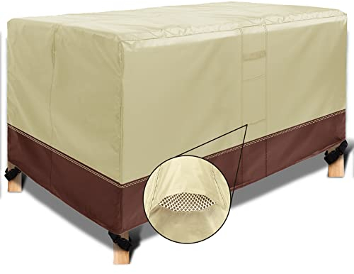 DIKENI Abdeckung Gartentisch 140x140x90cm, Gartenmöbel Abdeckung mit Belüftungsöffnungen Terrasse Abdeckung für den Außenbereich,Terrasse,Rattan,Ecksofa, Beige+Braun