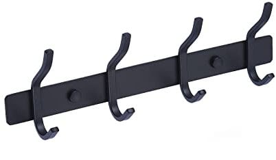 QNIIAED Door Hooks,Multipurpose Stainless Steel Coat Hooks Wall Mounted Screw in Modern Metal Heavy Duty Coat Rack Row of Hooks Hanger Towel Robe Clothes Hat Hook for Bathroom Bedrooms(Matte Black