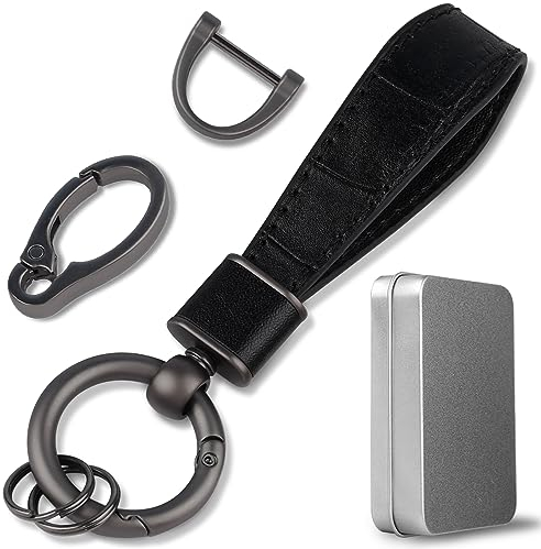 Aotoyou Schlüsselband Kurz Schlüsselbund Leder Schlüsselanhänger Keychain mit Schlüsselring für Schlüssel, Autoschlüssel, Charms (Schwarz)