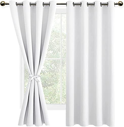 DWCN Vorhang Blickdicht Verdunkelungsgardinen mit Ösen 2 Stücke Thermogardine für Wohnzimmer, Schlafzimmer, Grau Weiß, 175x140cm(HxB)