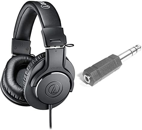 Audio-Technica M20x Professional Studio Headphones for studio recording, creators, podasts and everyday listening & Hosa Adaptor 3.5 MM TRS to 1/4 in TRS