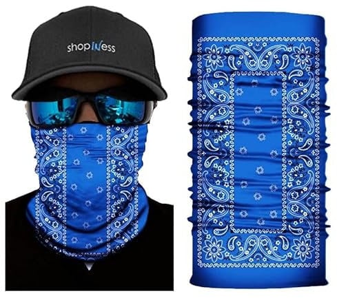 ShopINess Cache-Cou Foulard Multifonctions Unisexe pour Moto Sport Paisley Cachemire Style (Bleu)