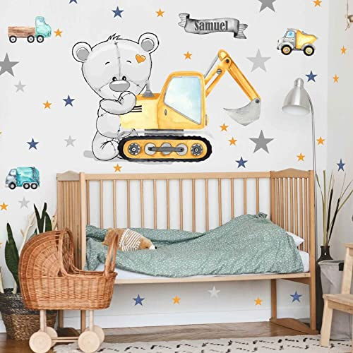 Inspio Adesivi murali per bambini - Orsacchiotto con stelle e nome