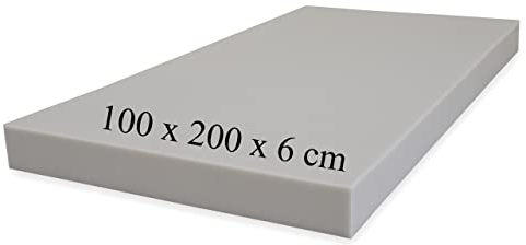 HOMEDI Plancha de Goma Espuma de Poliuretano de Alta Densidad HR - (100x200x6cm) - Ideal para Tapizar, Sofás, Colchones y Relleno de Cojines - Color Gris