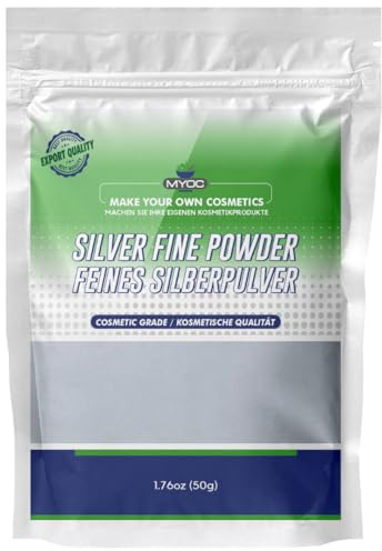 Myoc Silver Fine Powder - 50g (1.7oz), Silver Embossing Powder, Silver Embossing Powder, Silver Sparkle Fine Powder, Silver Fine Powder for Makeup, Sparkling Silver Fine Powder