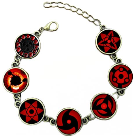 CHICNET Manga Anime Sharingan Auge Metall Legierung Armband schwarz rot verstellbar Männer Frauen Cosplay Arm Schmuck Naruto Armkette Armkettchen Damen Herren