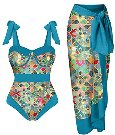 LAOSU Maillot De Bain 2 Pieces avec Paréo,D'Été Maillot De Bain Noir Et Blanc,Femme Maillot De Bain Sexy,Maillot De Bain Kaki,Maillot De Bain Femme Ronde 2 Pieces,Bikini Rose Fluo
