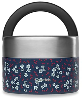 QWETCH - Lunch Box Isotherme Inox avec Poignée - Hanami Bleu 650ml - Boîte Alimentaire Repas Chaud - 5h Chaud et 7h Froid - Etanche & Sans-BPA