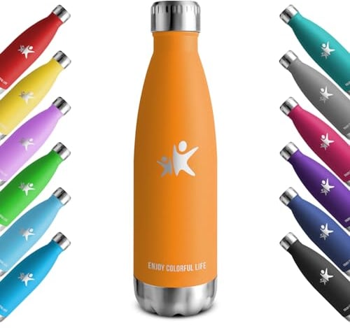 KollyKolla Botella Termica Niños, 500ml, Termo con Pared Doble Aislamiento, Botella de Agua Acero Inoxidable, Sin BPA, Cantimplora Termica Reutilizable, para Niños, Adultos, Deporte, Oficina, Escuela