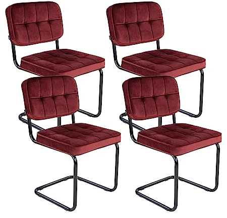 Kick Collection 4er Set Esszimmerstühl Ivy - Rot - Modern und Hochwertig - Samtstoff und Metall - Erhältlich in vielen Farben