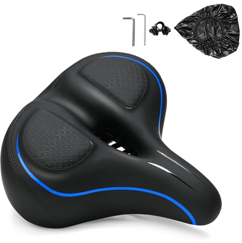 ENJOHOS Sella Bici,Sella per Bicicletta Impermeabile Oversize Comoda Ergonomica in Morbido Memory Foam,Uomo Donna Sellino Bici,Sedile Bici per Strada,Cyclette,Bici da Città,Mountain Bike,Blu