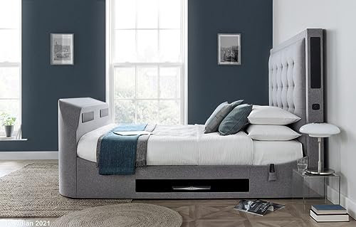 Titan Marbella Grey Ottoman Storage TV Bed - 4.1 Multi Media TV Bed Frame King size
