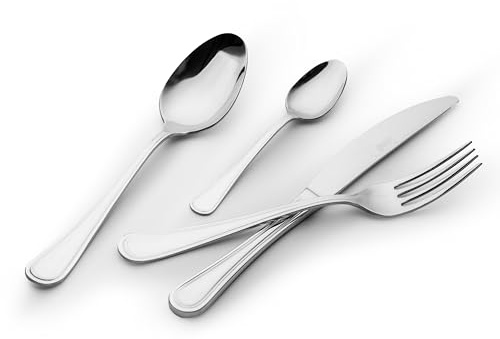 Salvinelli, Set di Posate in Acciaio Inox 18/10, Linea Queen Set Posate per 6 Persone, Pezzi: 6 forchette, 6 Cucchiai, 6 Coltelli, 6 Cucchiaini, Set 24 Posate Tavola, Made in Italy