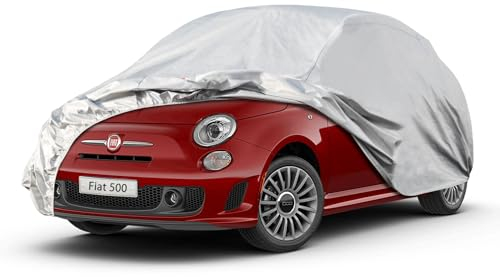 Kayme Autoplane Wasserdicht Atmungsaktiv für FIAT 500 (2010-2025), 6 Schichten Vollgarage Autoabdeckung für Regen Sonne Staub Schutz Verkratzt, Autoabdeckung mit Reflektierenden Streifen.
