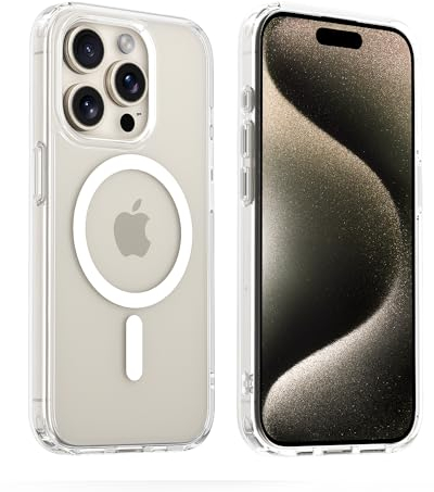 MobNano Hybrid Magnetisch Durchsichtig Hülle für iPhone 15 Pro Max Hülle [Kompatibel mit MagSafe] Stoßfest Bumper Transparent Starke Magnet Handyhülle Clear Silicone iPhone 15promax Case Klar