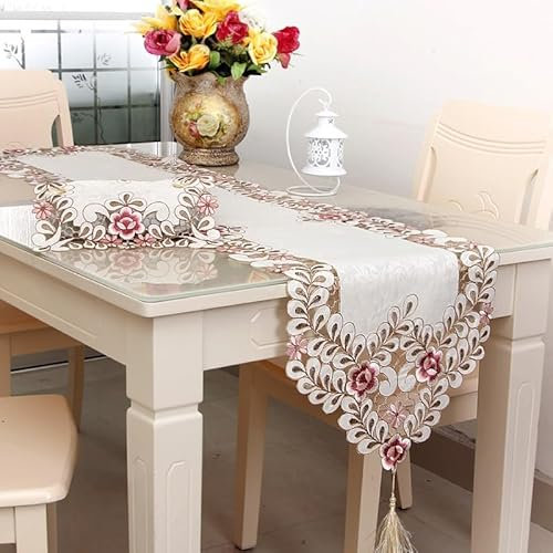 Tischläufer mit Blumenmuster, bestickt, für einen anspruchsvollen Tisch, 40 x 246 cm, Nr. 4