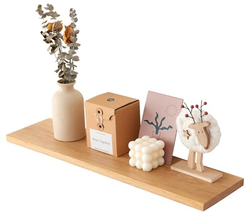 TREOAKWIS Wandregal Eiche Massiv, 60CM Schweberegal Regalbrett Holz Regale Naturholz für Haus, Wohnzimmer, Kinderzimmer, Schlafzimmer, Bad, Büro