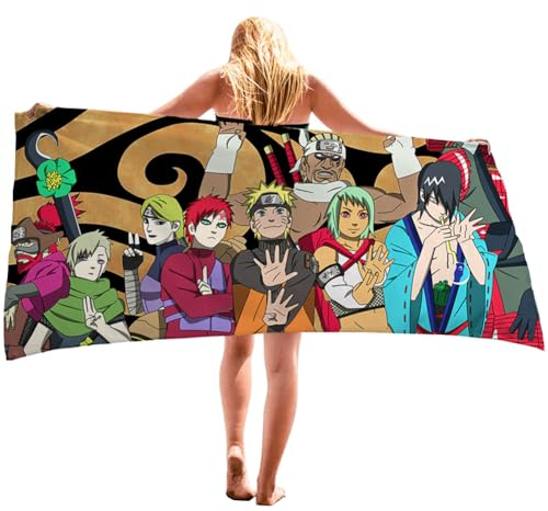 MEZHEN Strandtücher für Naruto Strandtuch Kinder Schnell Trocknend Badetuch Mikrofaser Strandtuch Schwimmen Duschtuch Camping Handtuch Tragbares Badetuch Reise Strand Sauna