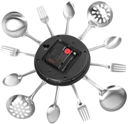 Alipis Kreative Wanduhr Mit Küchenbesteck Batteriebetrieben Aus Edelstahl Mit Quarzuhrwerk Modernes Design Für Heimdekoration ø Ca Zifferblatt ø Ca Außendurchmesser