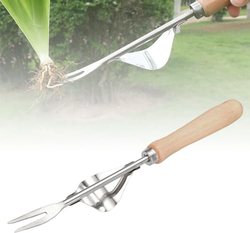 ComedyKing Jardinière Manuelle, 2024 Désherbeur Manuel Outil Gouge de Désherbage en Acier Jardinage Arrache Pissenlit Inoxydable avec poignée Bois Pelle (1pcs)