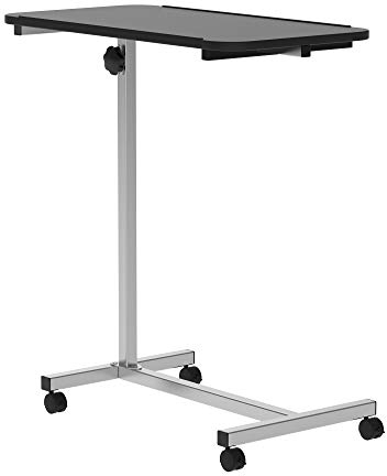 HOMCOM Meuble Table d'appoint à roulettes pour canapé avec hauteur réglable et cadre en métal Charge 20 kg pour chambre, salon, bureau 77 x 40 x 76-100 cm Noir et argent