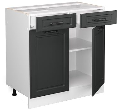Vicco Meuble Cuisine R-Line, Anthracite Campagne/Blanc, 80 cm, PT Chêne