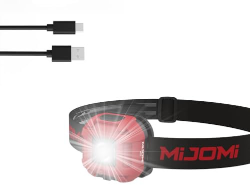 MIJOMI H10 Stirnlampe Mini Wiederaufladbare LED Kopflampe, 3 Leuchtmodi, 90 Grad Schwenkbarem Kopf, Wasserdicht für Wandern Expedition Nachtwanderungen Sport
